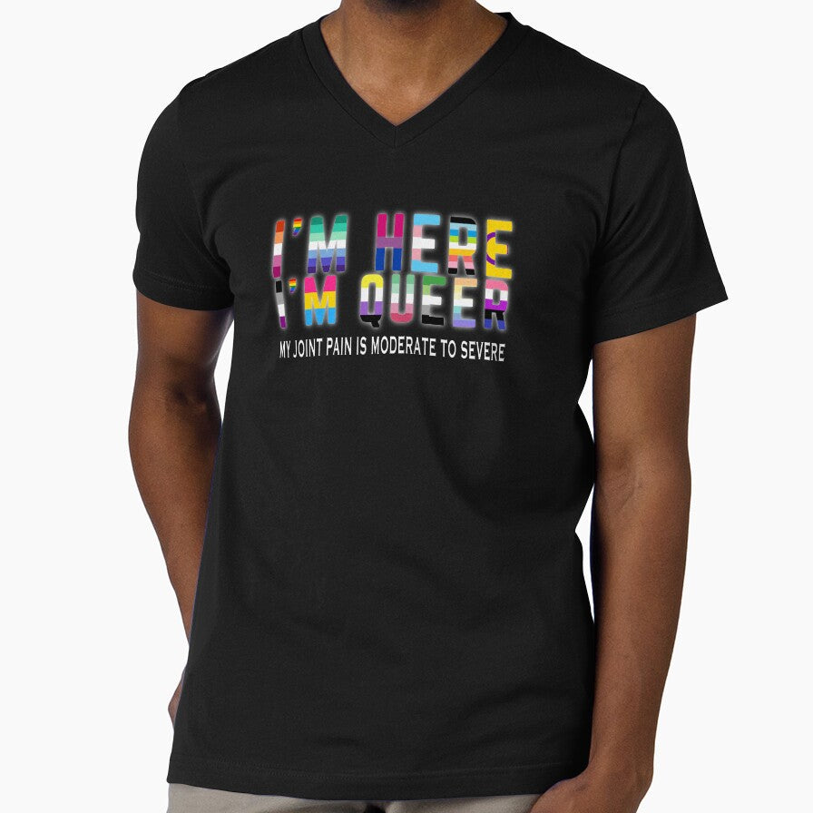 I'm Here, Queer by BatsonStudio - Adult & Kids T-Shirts, Sweatshirts & Hoodies apparel design preview 1