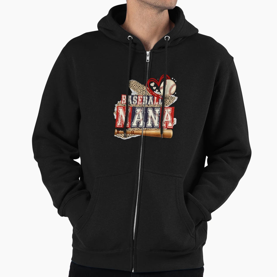 Baseball Nana Patriotic Leopard Hoodie - Graphic Print Men Women - T-Shirt, Sweatshirt, Hoodie