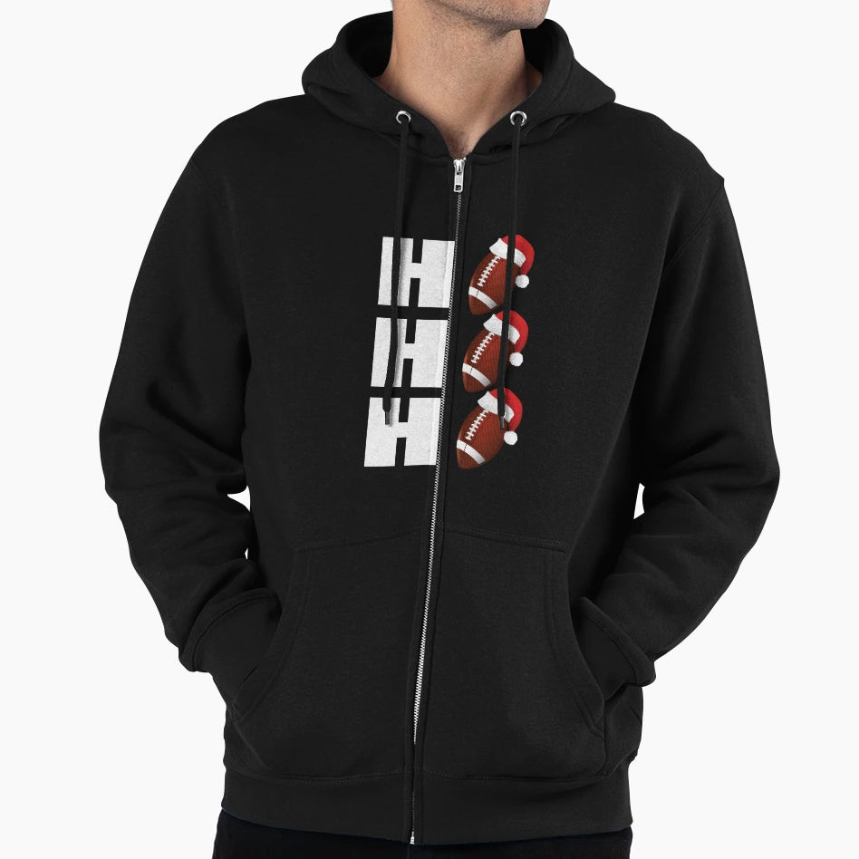 Ho Ho Ho Santa Hats Funny Football Hoodie - Unique Graphic Unisex - T-Shirt, Sweatshirt, Hoodie