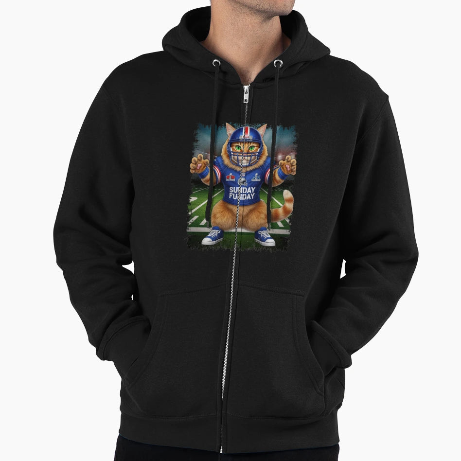 Super Bowl Cat Football Cat Sunday Funday Hoodie - Custom Art Print Unisex - T-Shirt, Sweatshirt, Hoodie