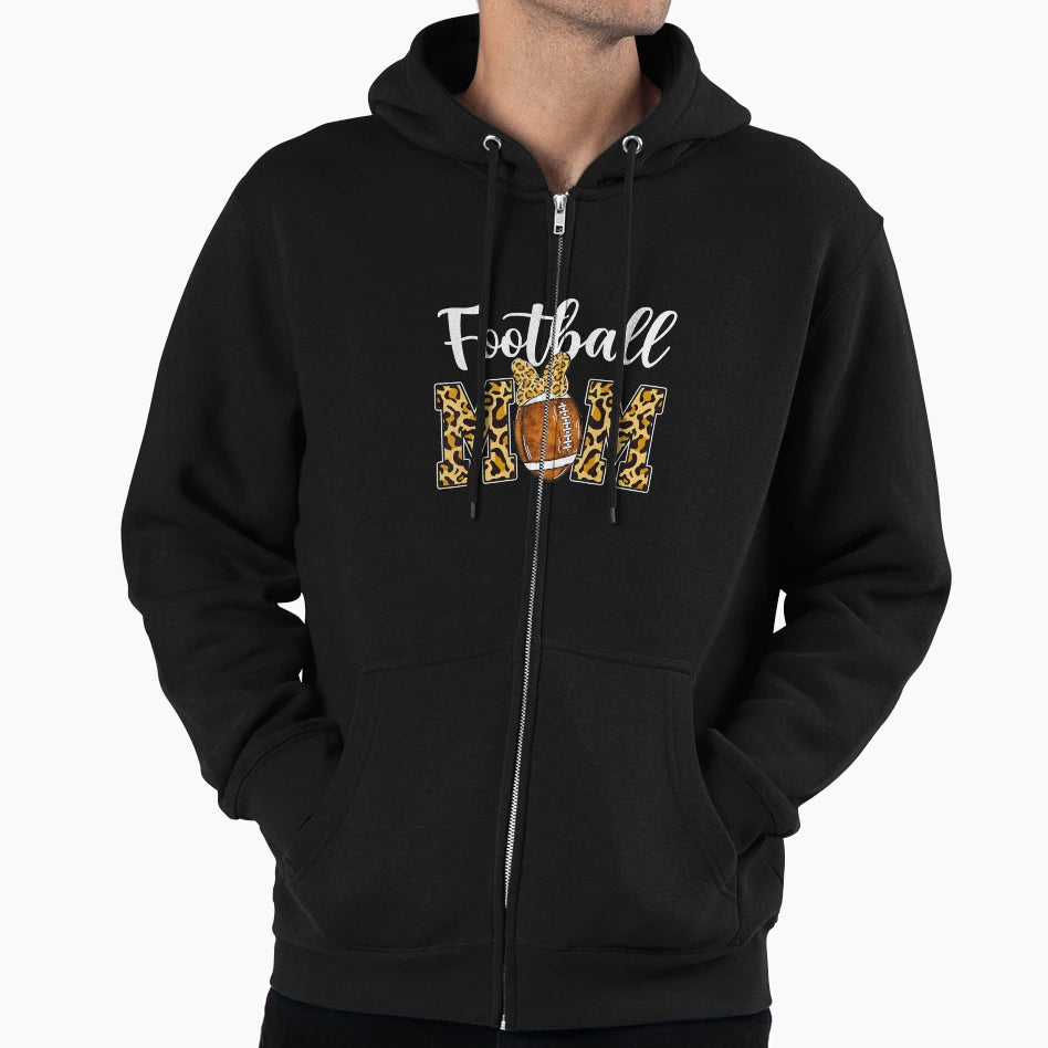 Leopard Football Mom Mothers Day Mom Hoodie - Casual Everyday Wear Unisex - T-Shirt, Sweatshirt, Hoodie