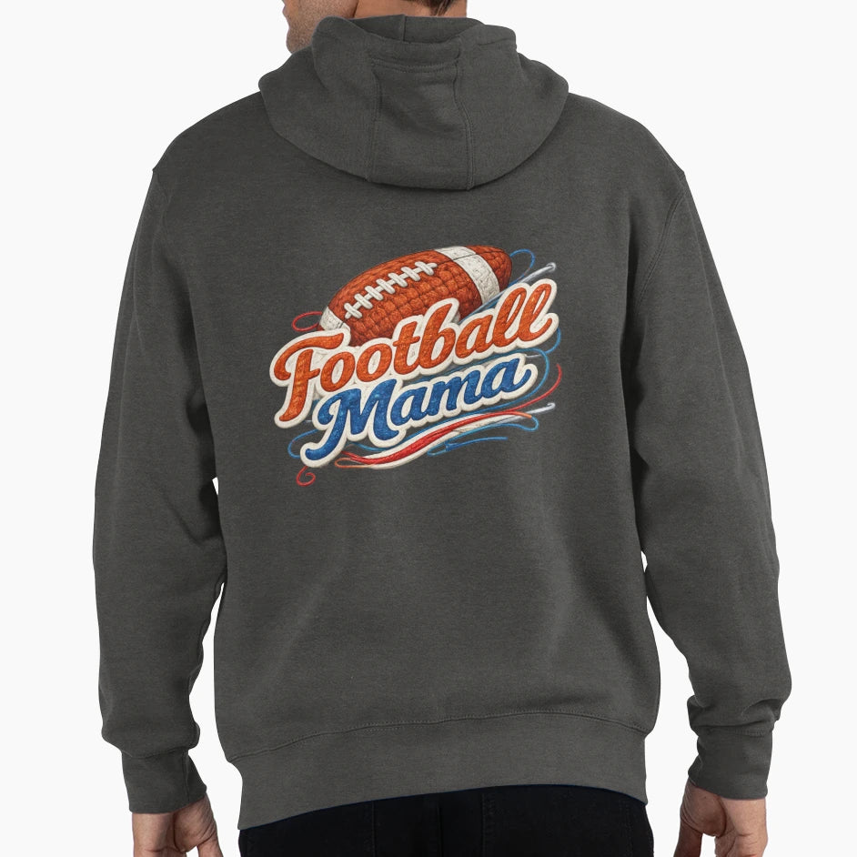 Football Mama Embroidered Patch Hoodie - Fun Novelty Design Men Women - T-Shirt, Sweatshirt, Hoodie