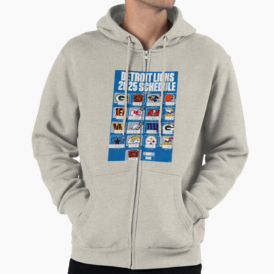 Detroit Lions 2025 Schedule Hoodie - Casual Everyday Wear Men Women - T-Shirt, Sweatshirt, Hoodie