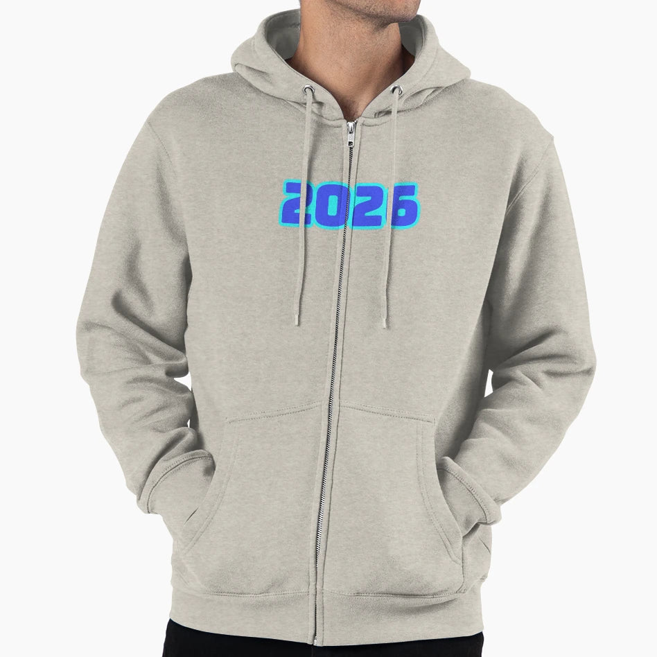 2026 Bold Blue Outline Typography Hoodie - Unique Graphic Men Women - T-Shirt, Sweatshirt, Hoodie