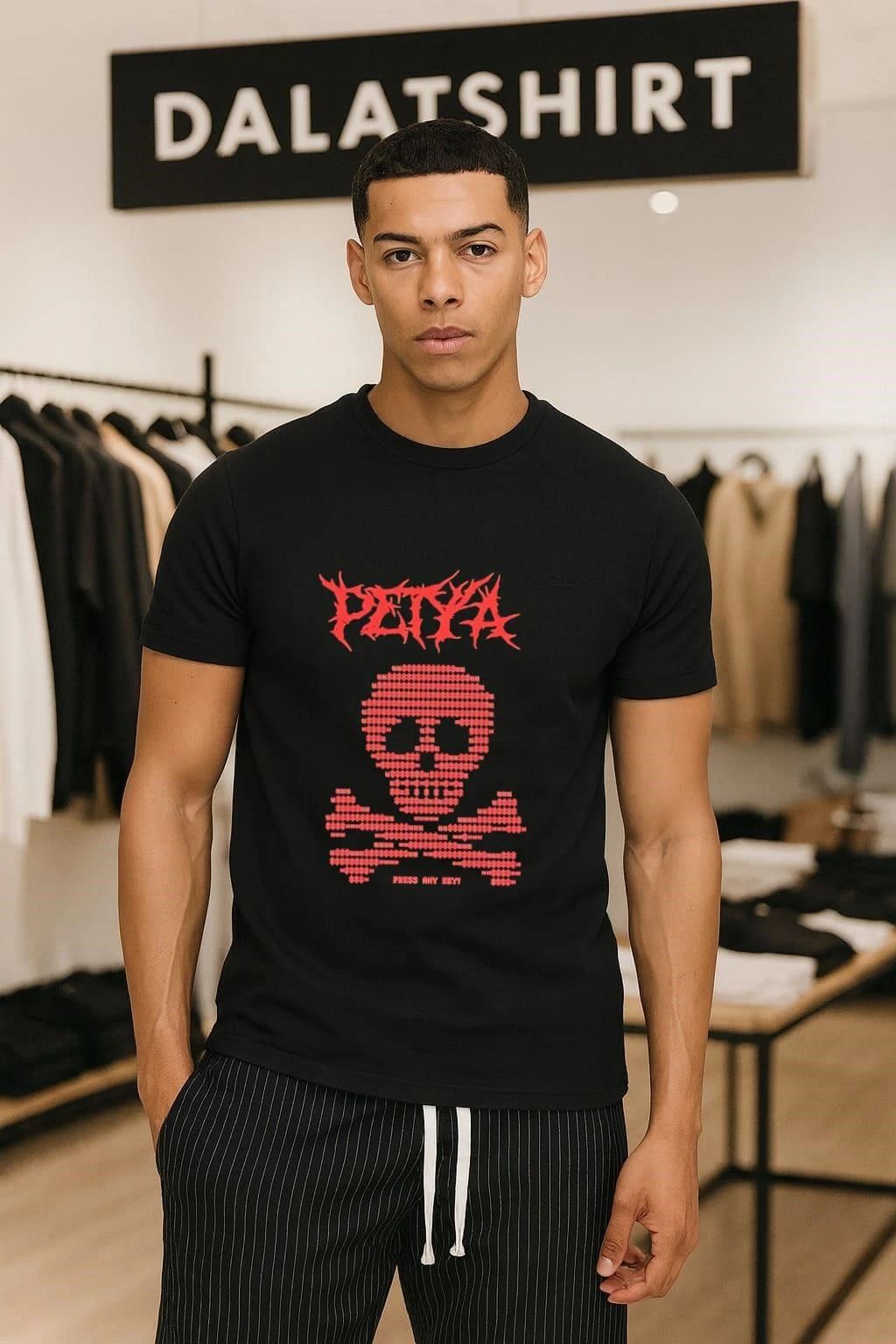 Petya Ransomware Skull and Crossbones Press Any Key - Adult & Kids T-Shirts, Sweatshirts & Hoodies apparel design preview 1