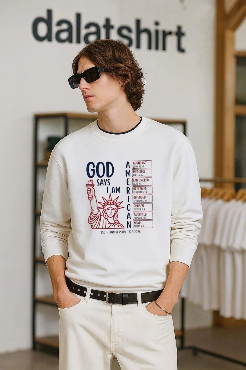 God Says I Am American Christian 250th Anniversary - Adult & Kids T-Shirts, Sweatshirts & Hoodies apparel design preview 2