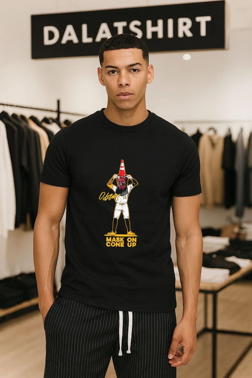 Pittsburgh Pirates Oneil Cruz Mask On Cone Up - Adult & Kids T-Shirts, Sweatshirts & Hoodies apparel design preview 1
