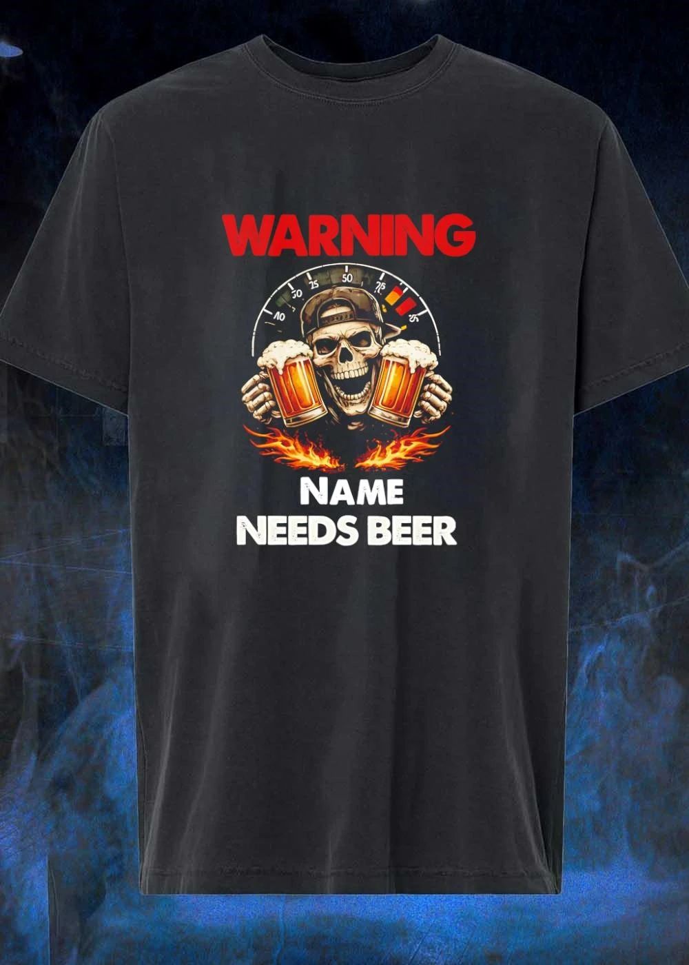 Warning Custom Name Needs Beer Skull Dashboard Flame - Adult & Kids T-Shirts, Sweatshirts & Hoodies apparel design preview 1