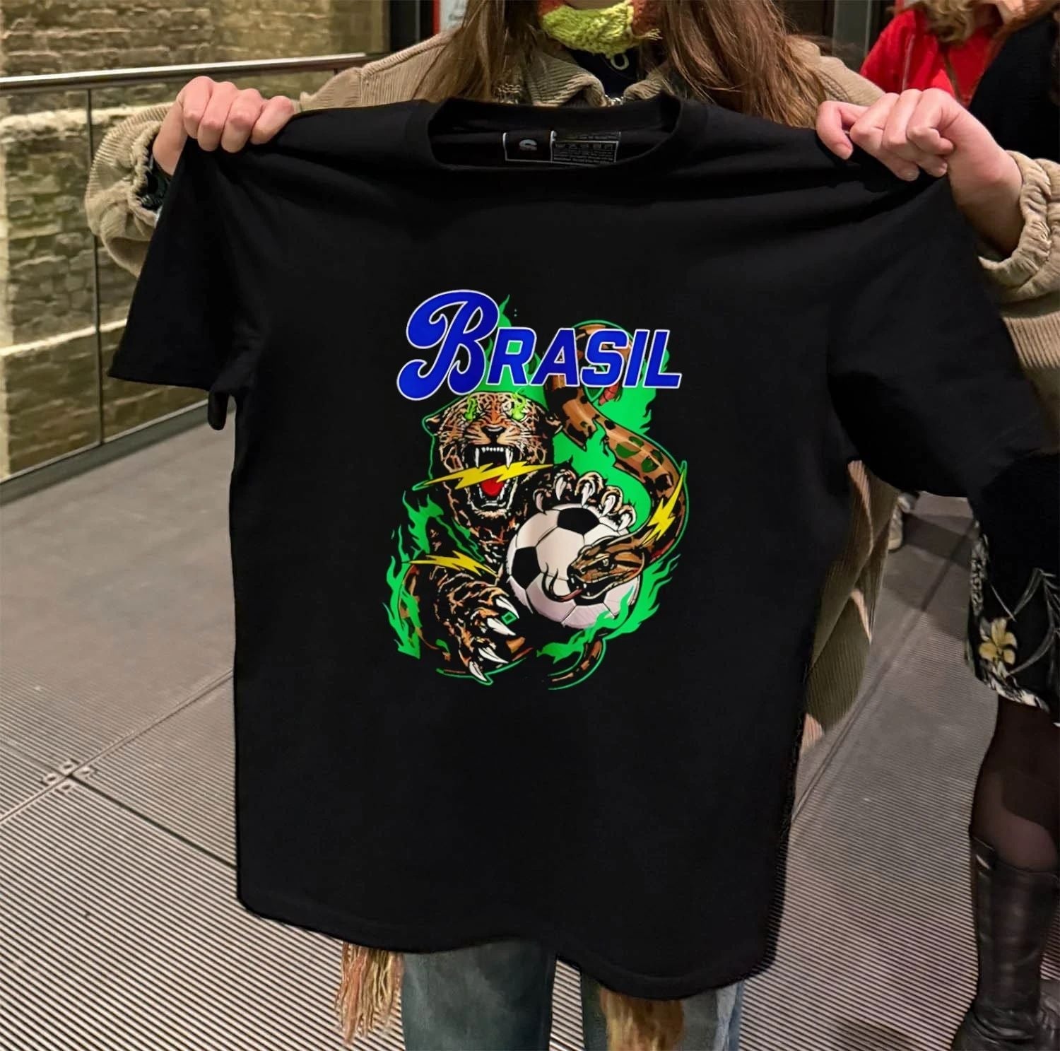 Brasil Soccer Jaguar Snake Lightning Fire - Adult & Kids T-Shirts, Sweatshirts & Hoodies apparel design preview 2