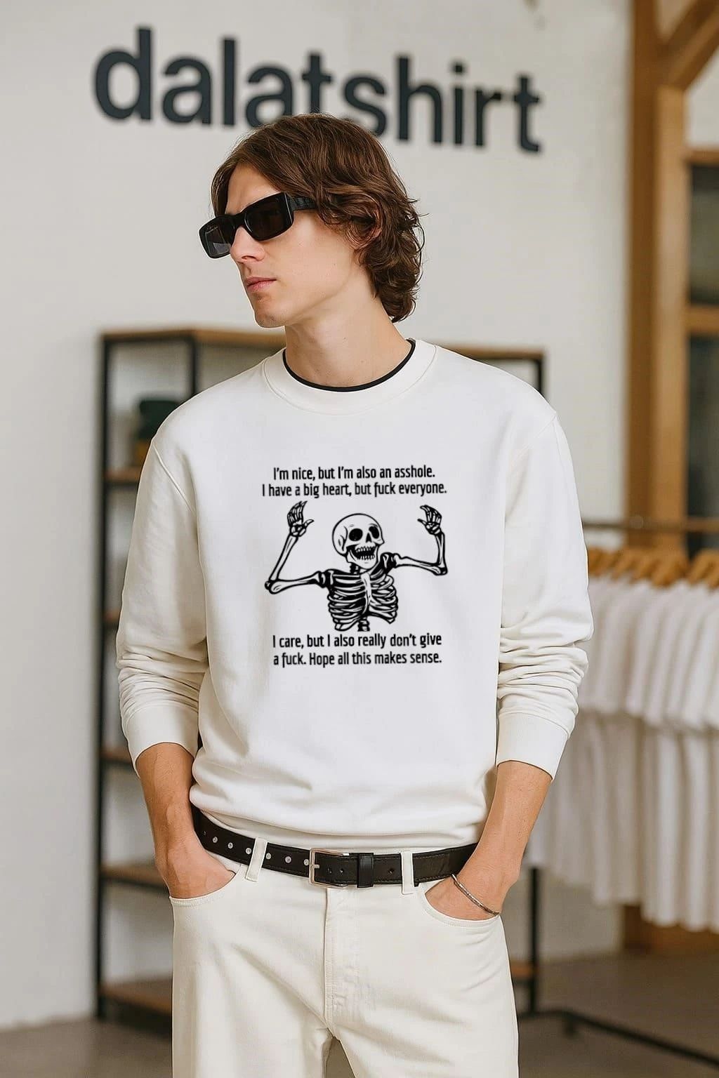 Skeleton Nice Asshole Big Heart Care Don't Give Fuck - Adult & Kids T-Shirts, Sweatshirts & Hoodies apparel design preview 2