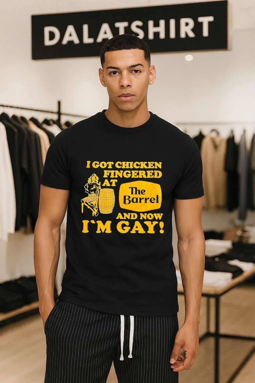 I got chicken fingered at the Barrel and now i'm Gay - Adult & Kids T-Shirts, Sweatshirts & Hoodies apparel design preview 1