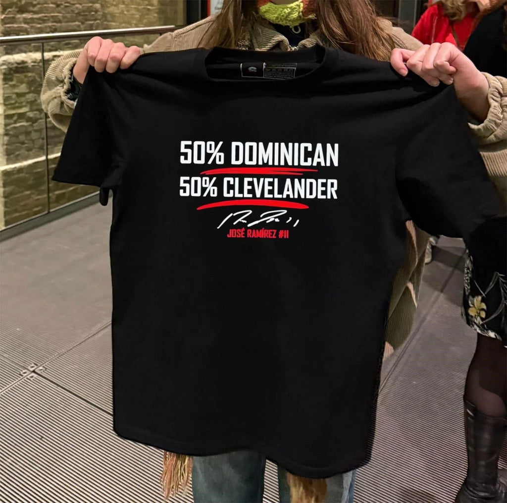50% Dominican Clevelander José Ramírez Cleveland - Adult & Kids T-Shirts, Sweatshirts & Hoodies apparel design preview 2
