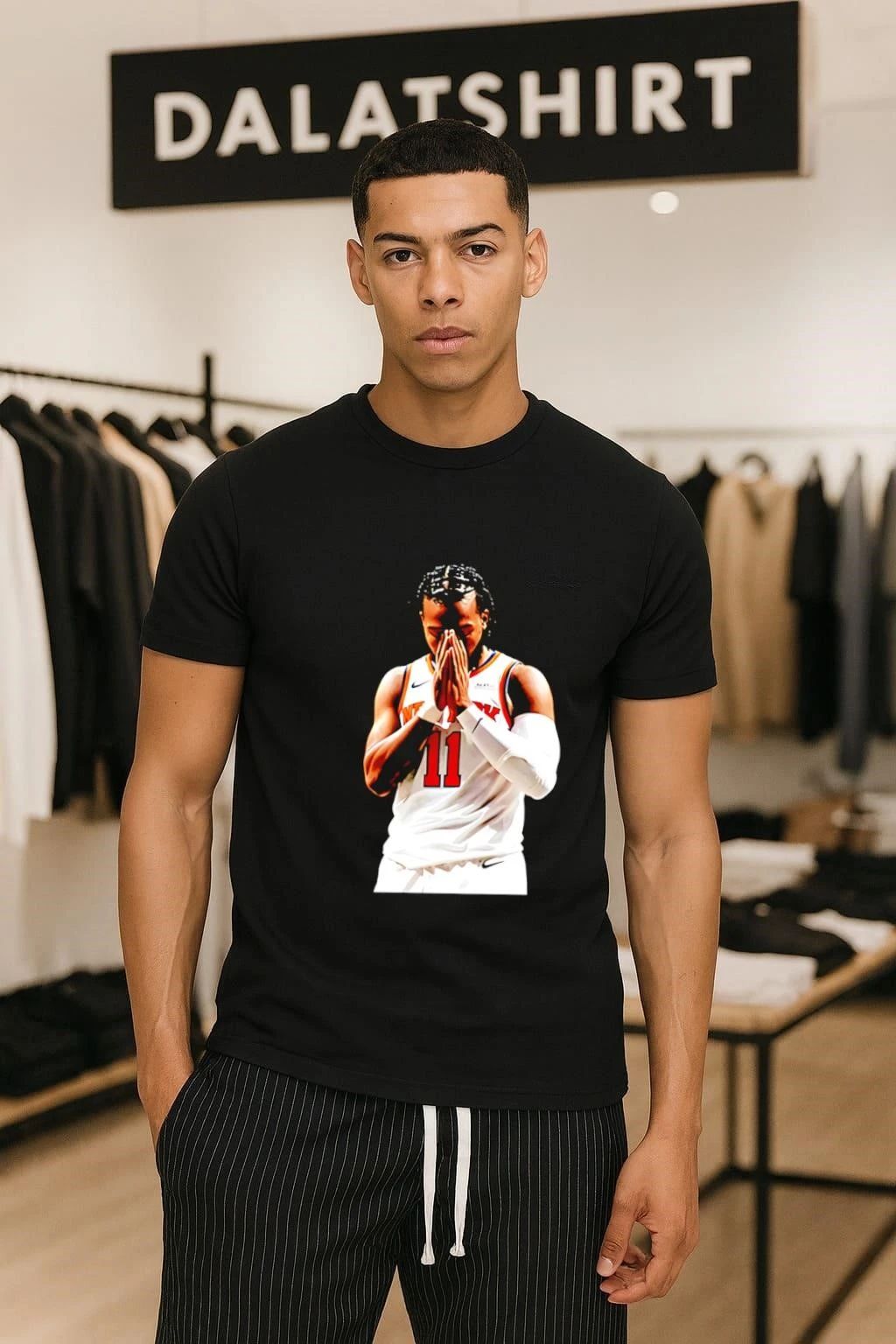 Jalen Brunson New York Number 11 Praying Basketball - Adult & Kids T-Shirts, Sweatshirts & Hoodies apparel design preview 1