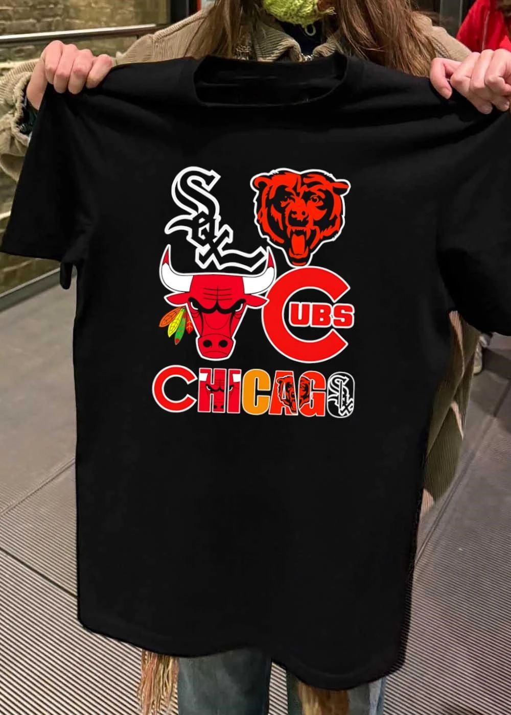 Chicago Sports Team Logos With City Wordmark - Adult & Kids T-Shirts, Sweatshirts & Hoodies apparel design preview 2