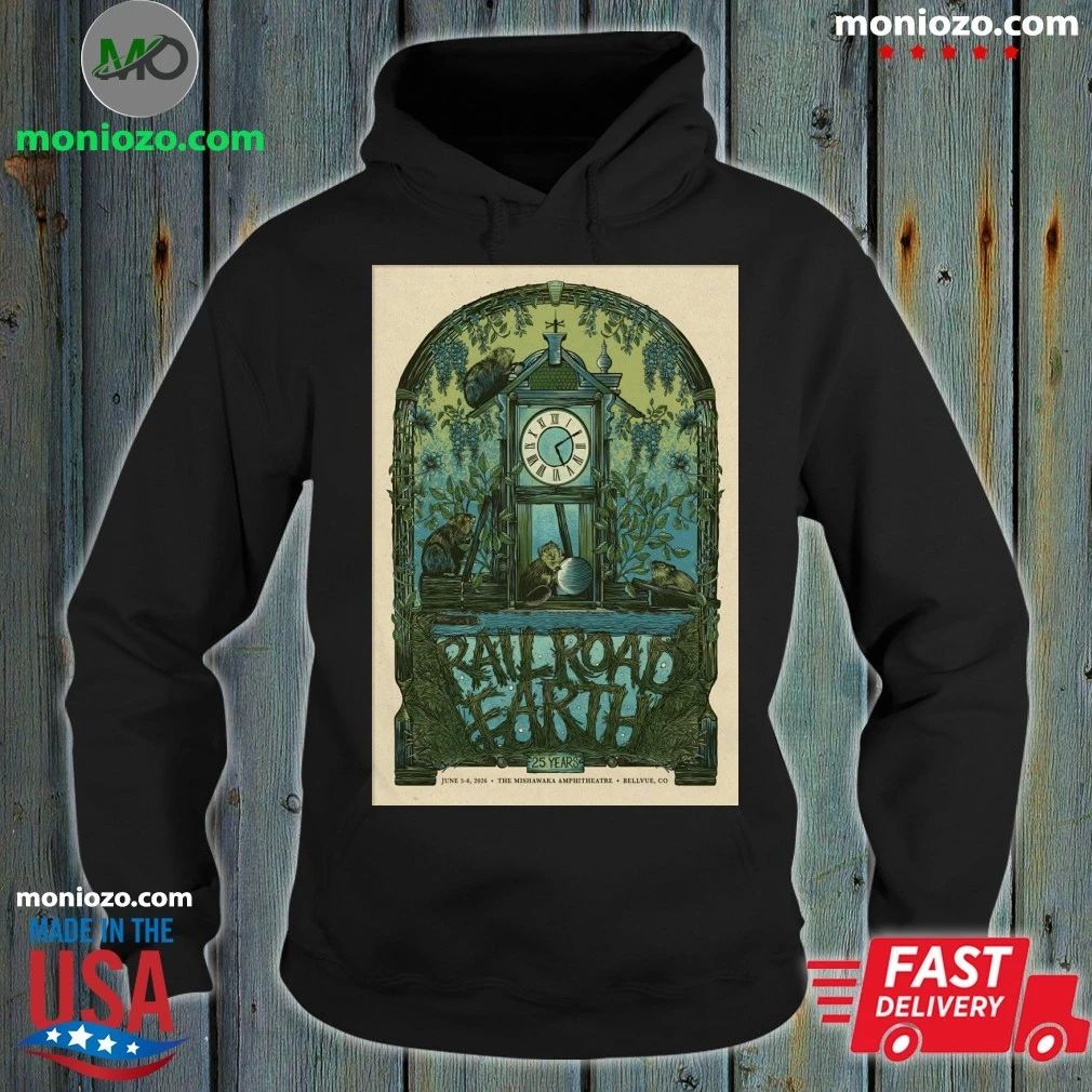 Railroad Earth Jun 5-6 2026 Mishawaka Amphitheatre in - Adult & Kids T-Shirts, Sweatshirts & Hoodies apparel design preview 2