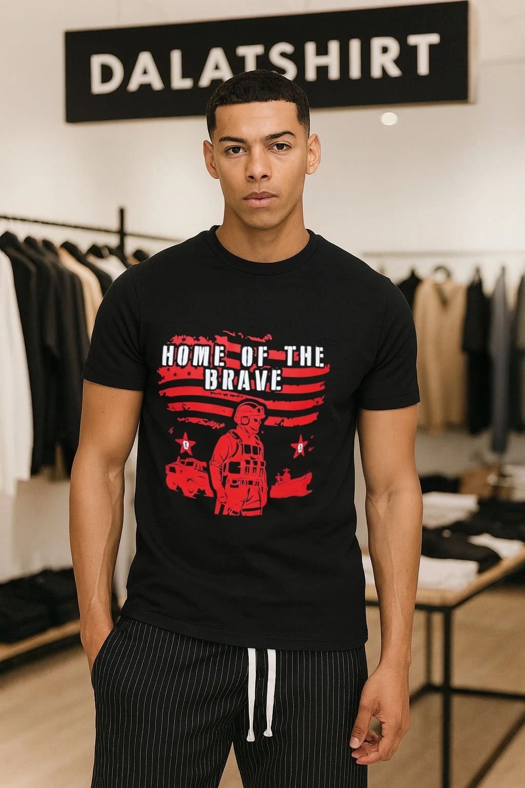 Home Of The Brave Soldier Military US Flag - Adult & Kids T-Shirts, Sweatshirts & Hoodies apparel design preview 1
