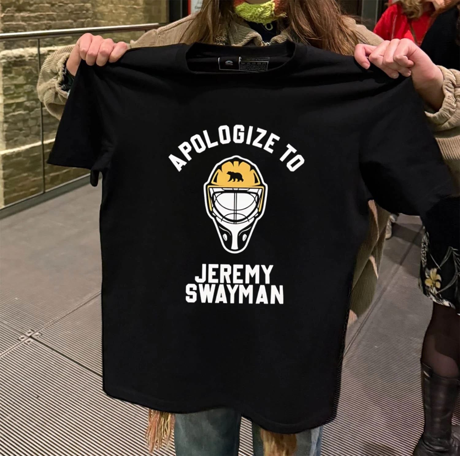 Apologize To Jeremy Swayman Boston Hockey Goal Mask - Adult & Kids T-Shirts, Sweatshirts & Hoodies apparel design preview 2