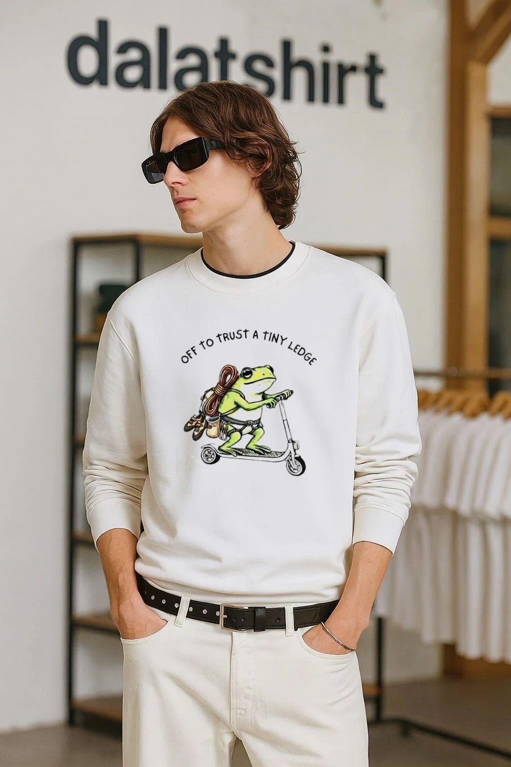 Off to Trust a Tiny Ledge Rock Climbing Frog on - Adult & Kids T-Shirts, Sweatshirts & Hoodies apparel design preview 2