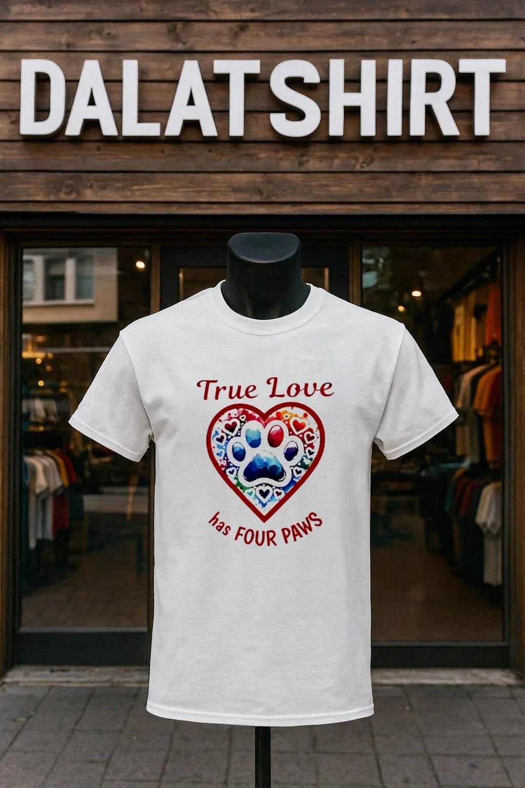 True Love has FOUR PAWS Dog Heart - Adult & Kids T-Shirts, Sweatshirts & Hoodies apparel design preview 1