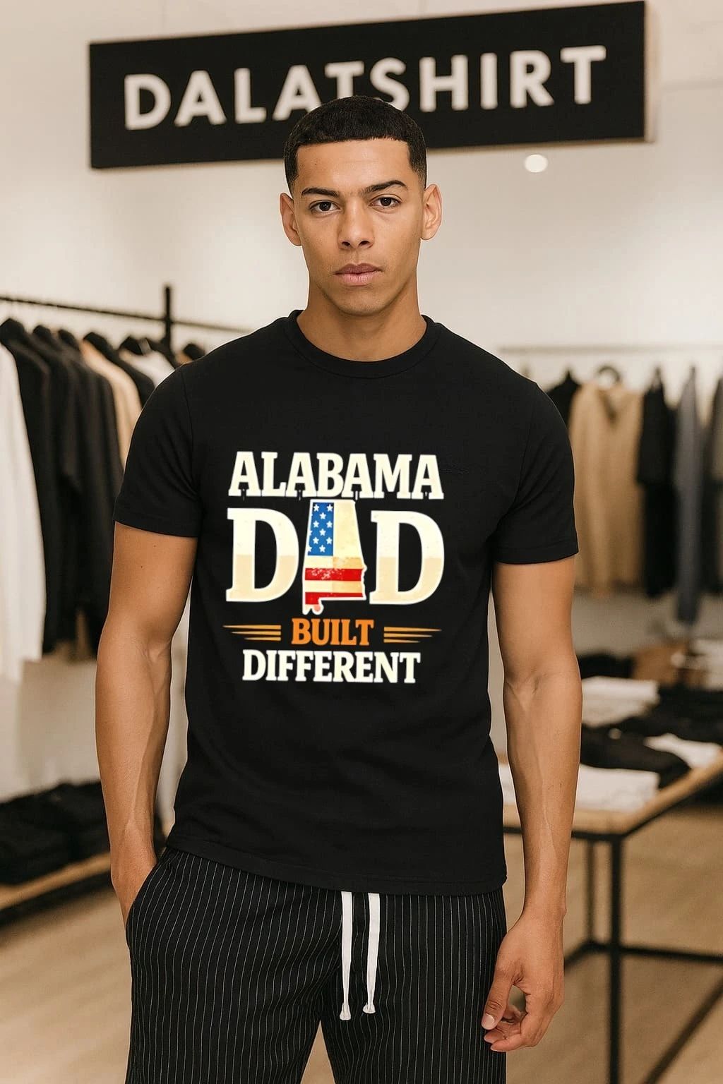 Alabama Dad Built Different Flag US Shape - Adult & Kids T-Shirts, Sweatshirts & Hoodies apparel design preview 1