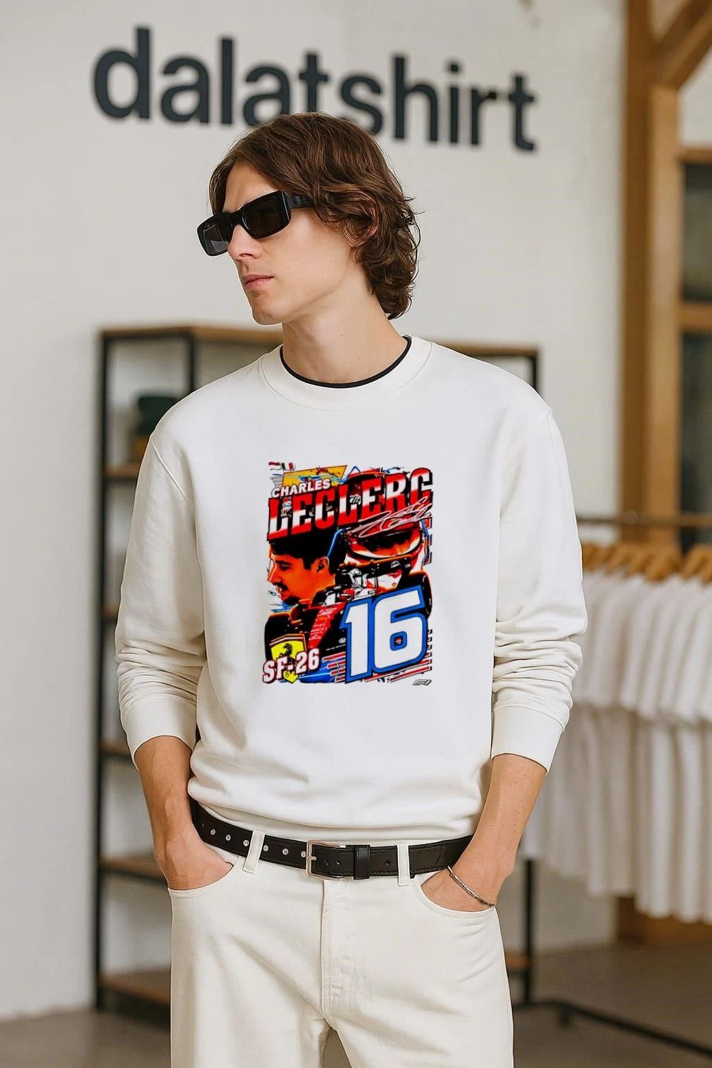 Formula 1 Charles Leclerc for Scuderia Ferrari Car 16 - Adult & Kids T-Shirts, Sweatshirts & Hoodies apparel design preview 2