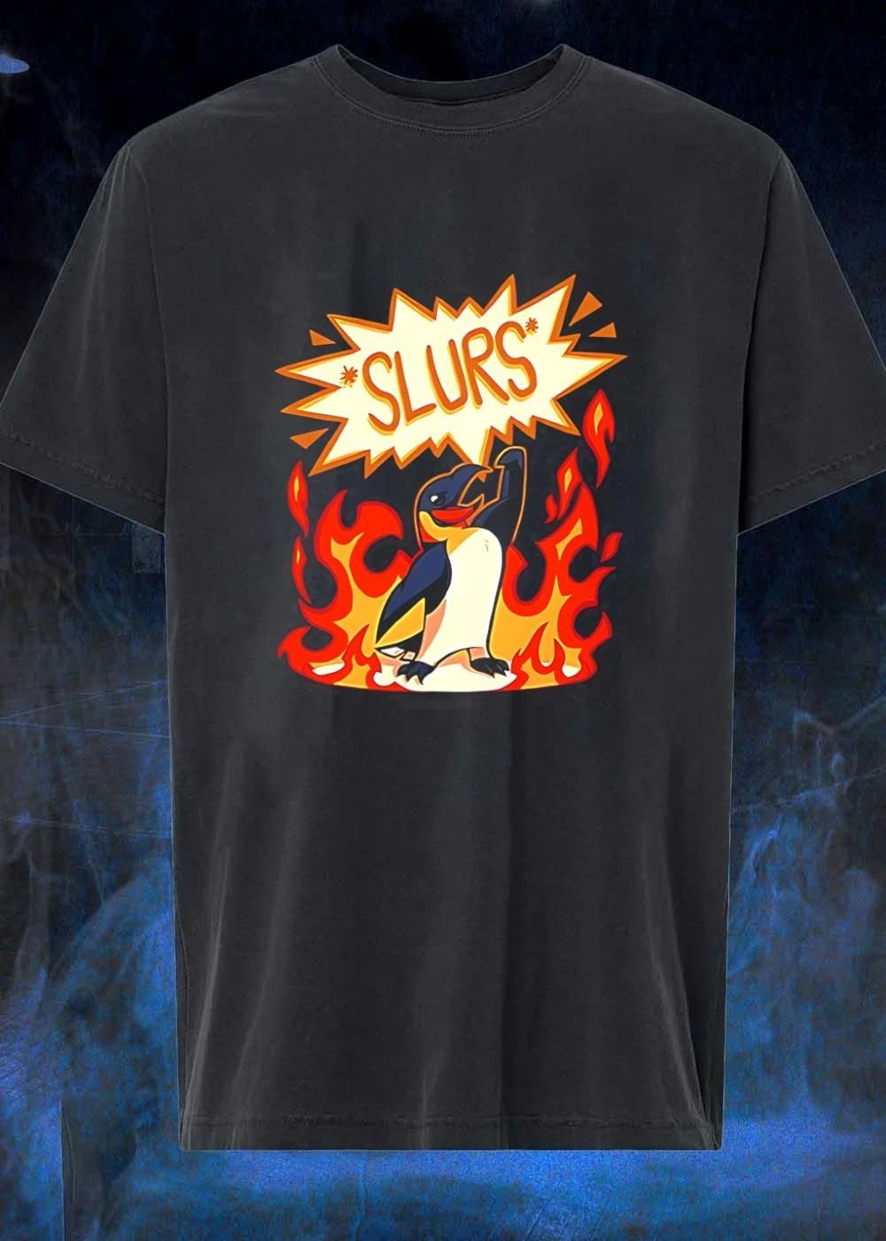 Slurs Angry Cartoon Penguin In Fire Comic Meme - Adult & Kids T-Shirts, Sweatshirts & Hoodies apparel design preview 1
