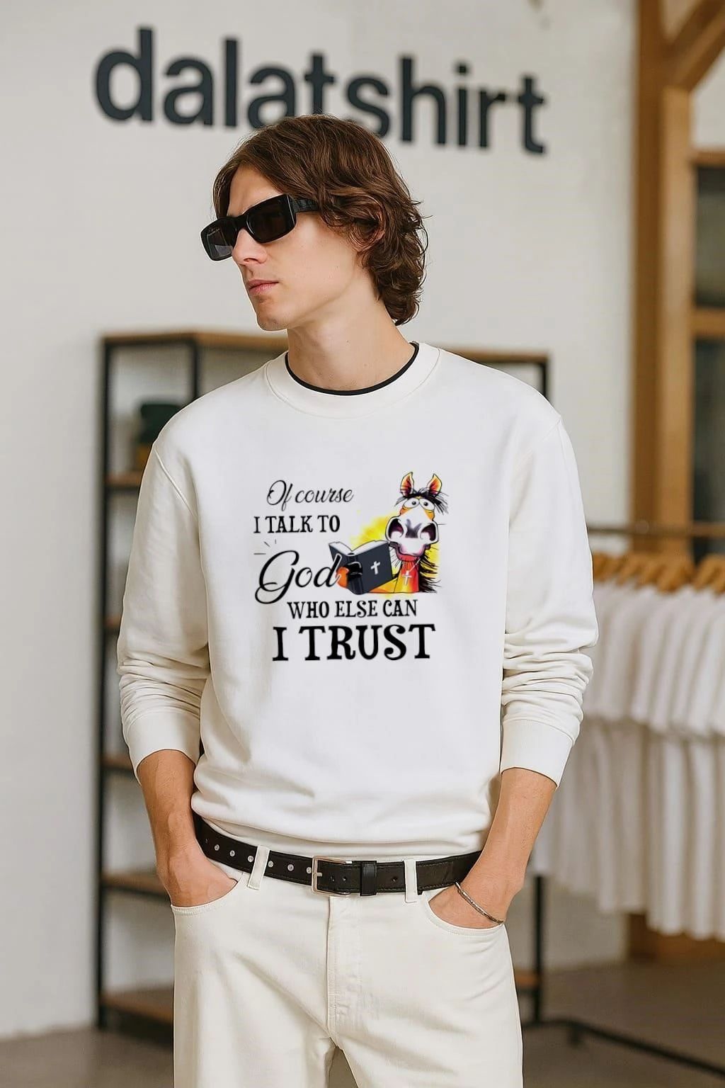 Of Course I Talk To God Who Else Can Trust Horse - Adult & Kids T-Shirts, Sweatshirts & Hoodies apparel design preview 2