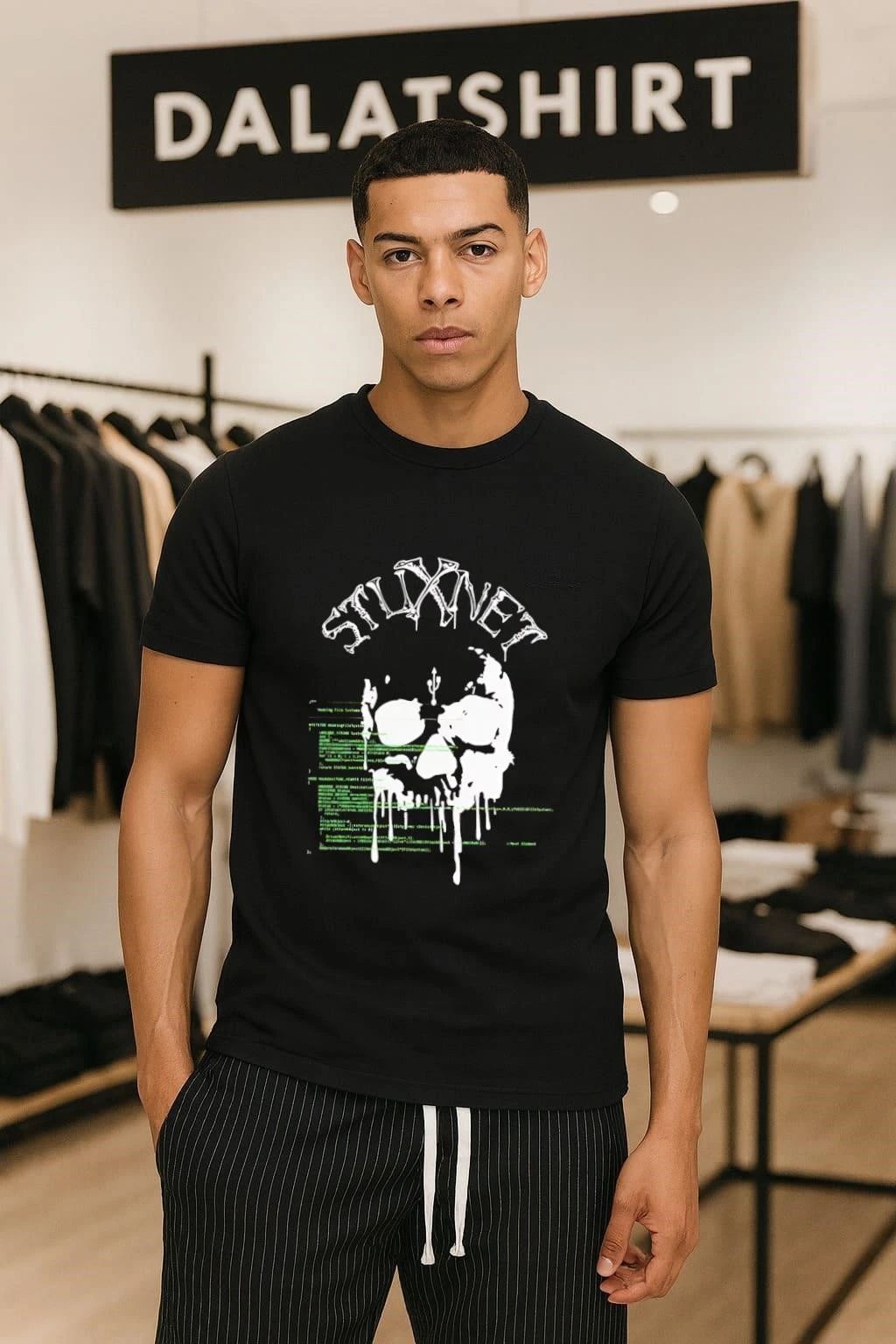 Stuxnet Virus Melting Skull and USB Symbol - Adult & Kids T-Shirts, Sweatshirts & Hoodies apparel design preview 1