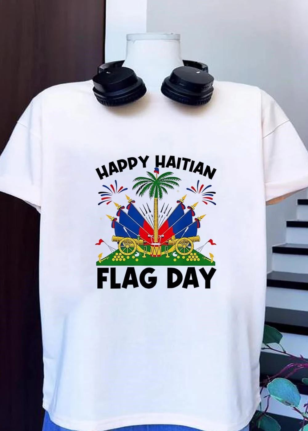 Happy Haitian Flag Day Coat Of Arms Palm Tree Cannons - Adult & Kids T-Shirts, Sweatshirts & Hoodies apparel design preview 1