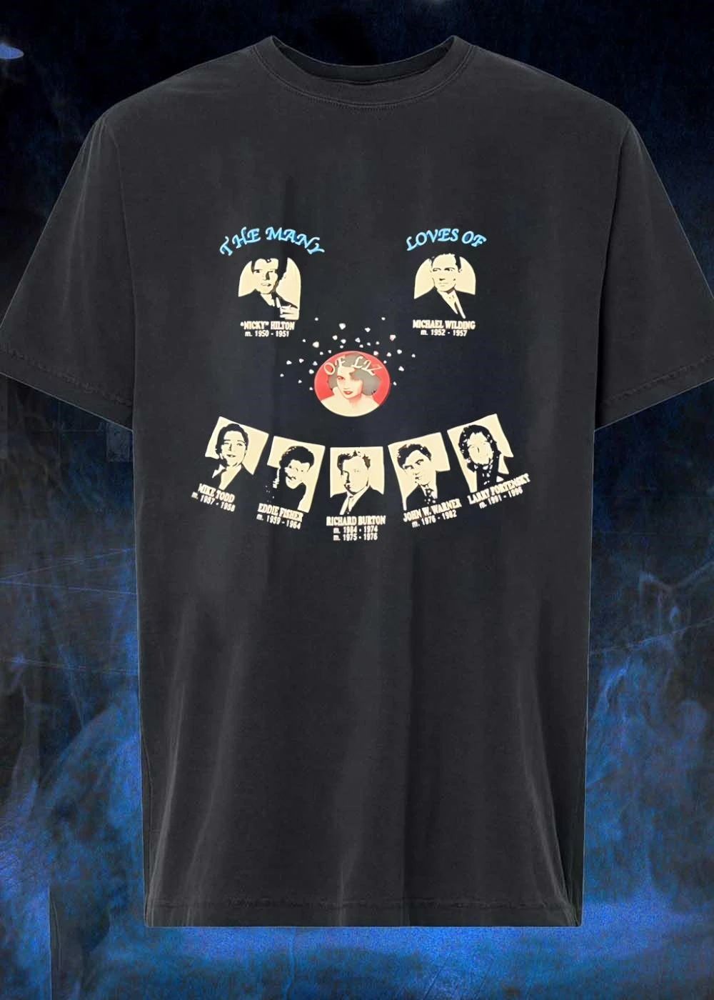 The Many Loves Of Liz Elizabeth Taylor Husbands - Adult & Kids T-Shirts, Sweatshirts & Hoodies apparel design preview 1
