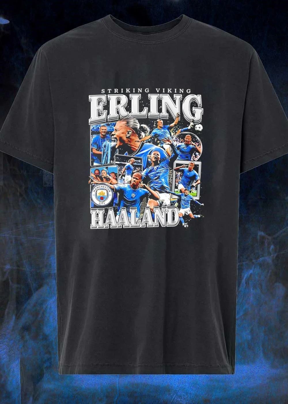 Erling Haaland Manchester City Striking Viking - Adult & Kids T-Shirts, Sweatshirts & Hoodies apparel design preview 1