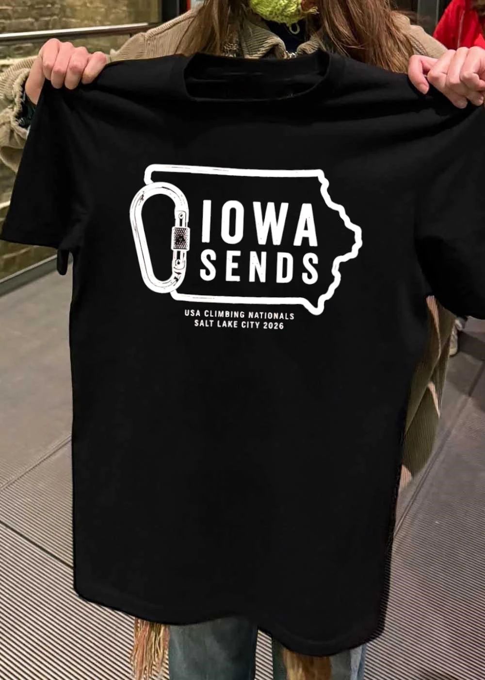 Iowa Sends USA Climbing Nationals 2026 Carabiner - Adult & Kids T-Shirts, Sweatshirts & Hoodies apparel design preview 2