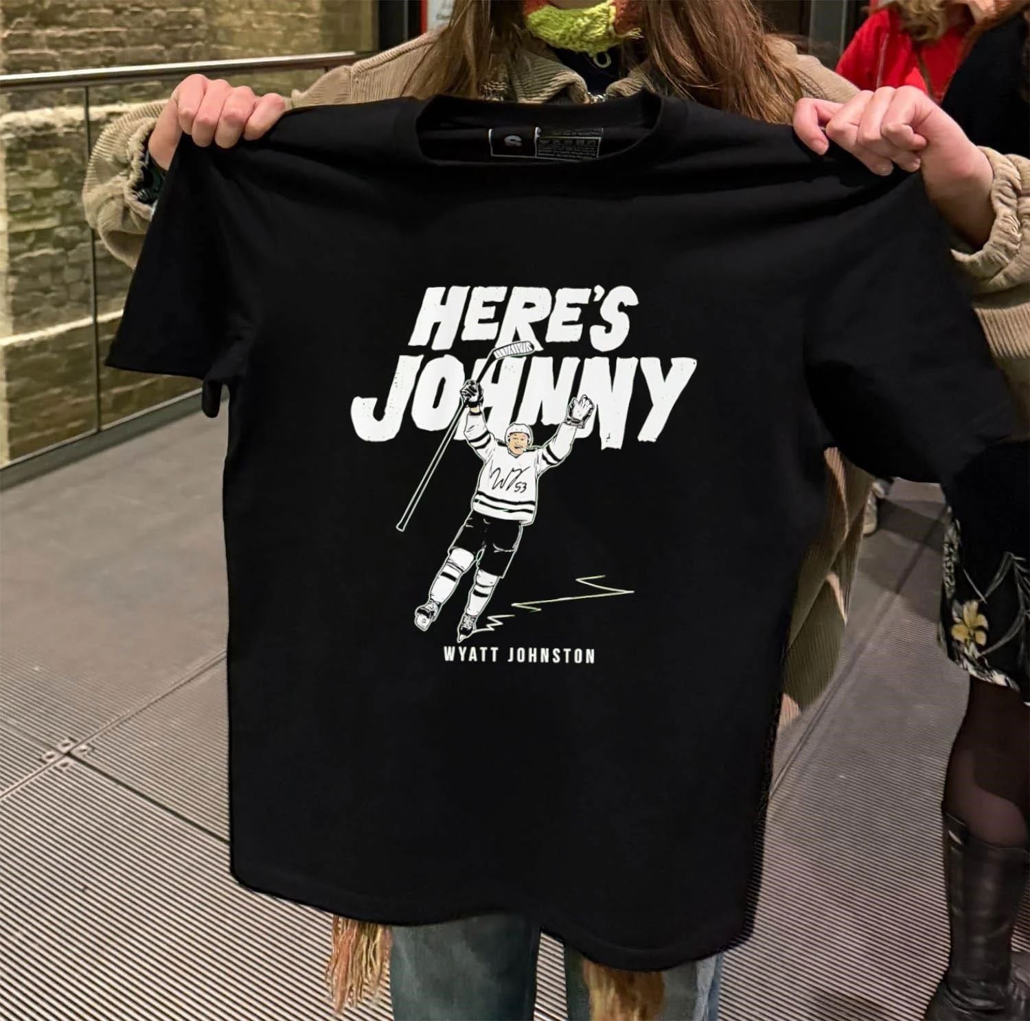 Here's Johnny Wyatt Johnston Goal Celebration Hockey - Adult & Kids T-Shirts, Sweatshirts & Hoodies apparel design preview 2