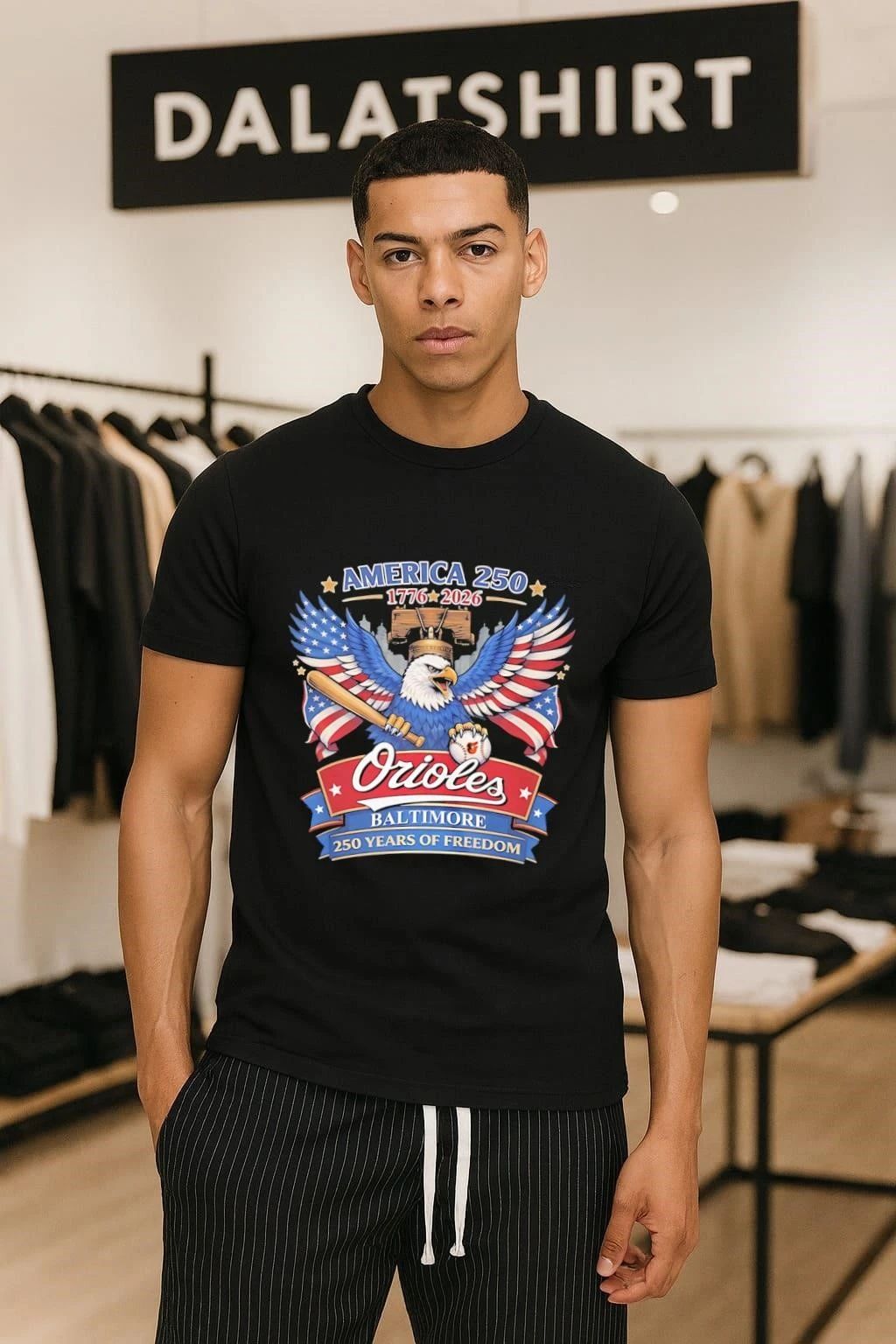 Baltimore Orioles America 250th anniversary 1776–2026 - Adult & Kids T-Shirts, Sweatshirts & Hoodies apparel design preview 1