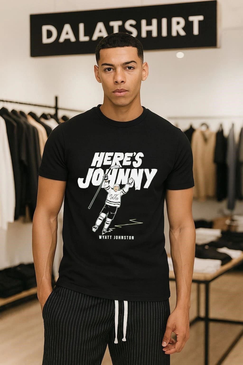 Here's Johnny Wyatt Johnston Goal Celebration Hockey - Adult & Kids T-Shirts, Sweatshirts & Hoodies apparel design preview 1