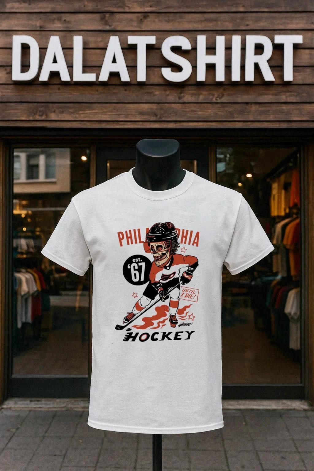 Philadelphia Hockey Est 67 Skeleton Player Until I - Adult & Kids T-Shirts, Sweatshirts & Hoodies apparel design preview 1