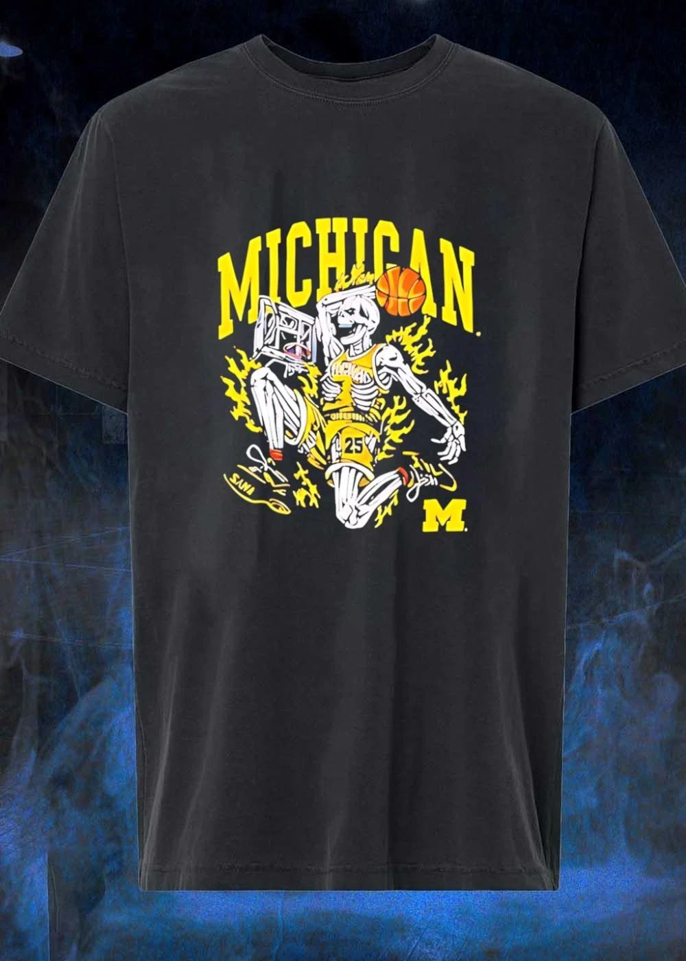 Michigan Wolverines men's basketball skeleton 25 - Adult & Kids T-Shirts, Sweatshirts & Hoodies apparel design preview 1
