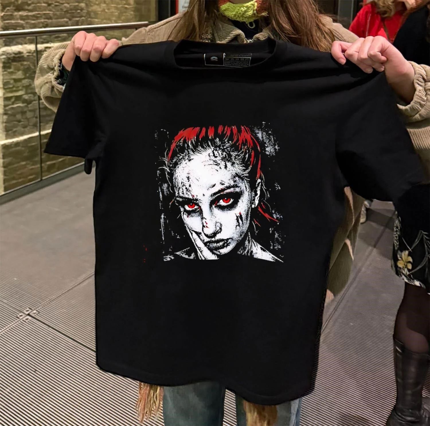Red Eyed Girl Horror Gothic Portrait Artistic Graphic - Adult & Kids T-Shirts, Sweatshirts & Hoodies apparel design preview 2