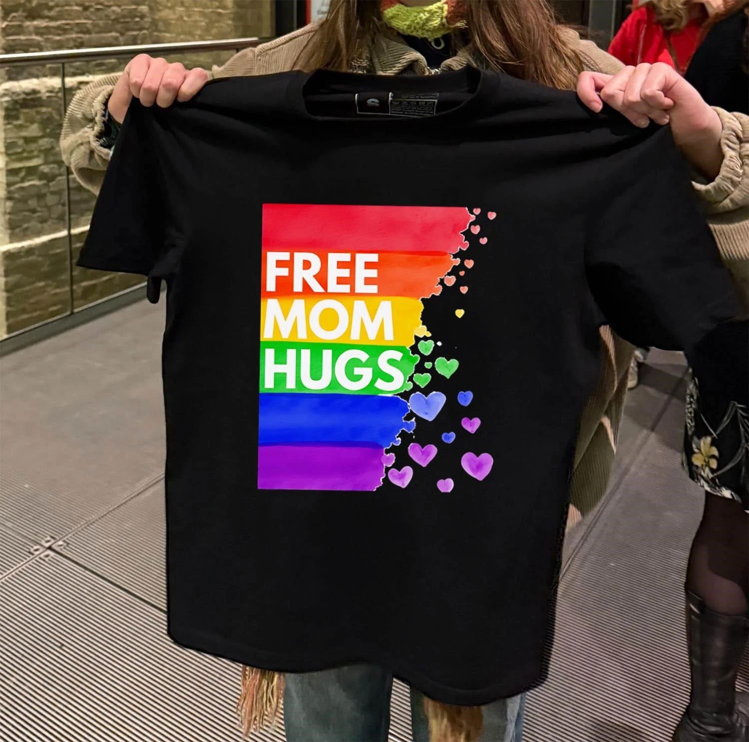Free Mom Hugs LGBTQ Pride Rainbow Hearts Watercolor - Adult & Kids T-Shirts, Sweatshirts & Hoodies apparel design preview 2