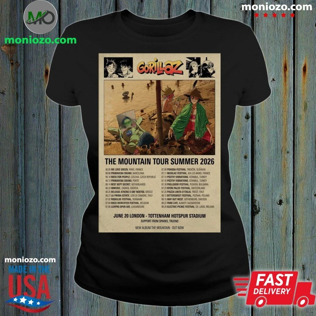 Original Gorillaz The Mountain Tour Summer 2026 - Adult & Kids T-Shirts, Sweatshirts & Hoodies apparel design preview 1
