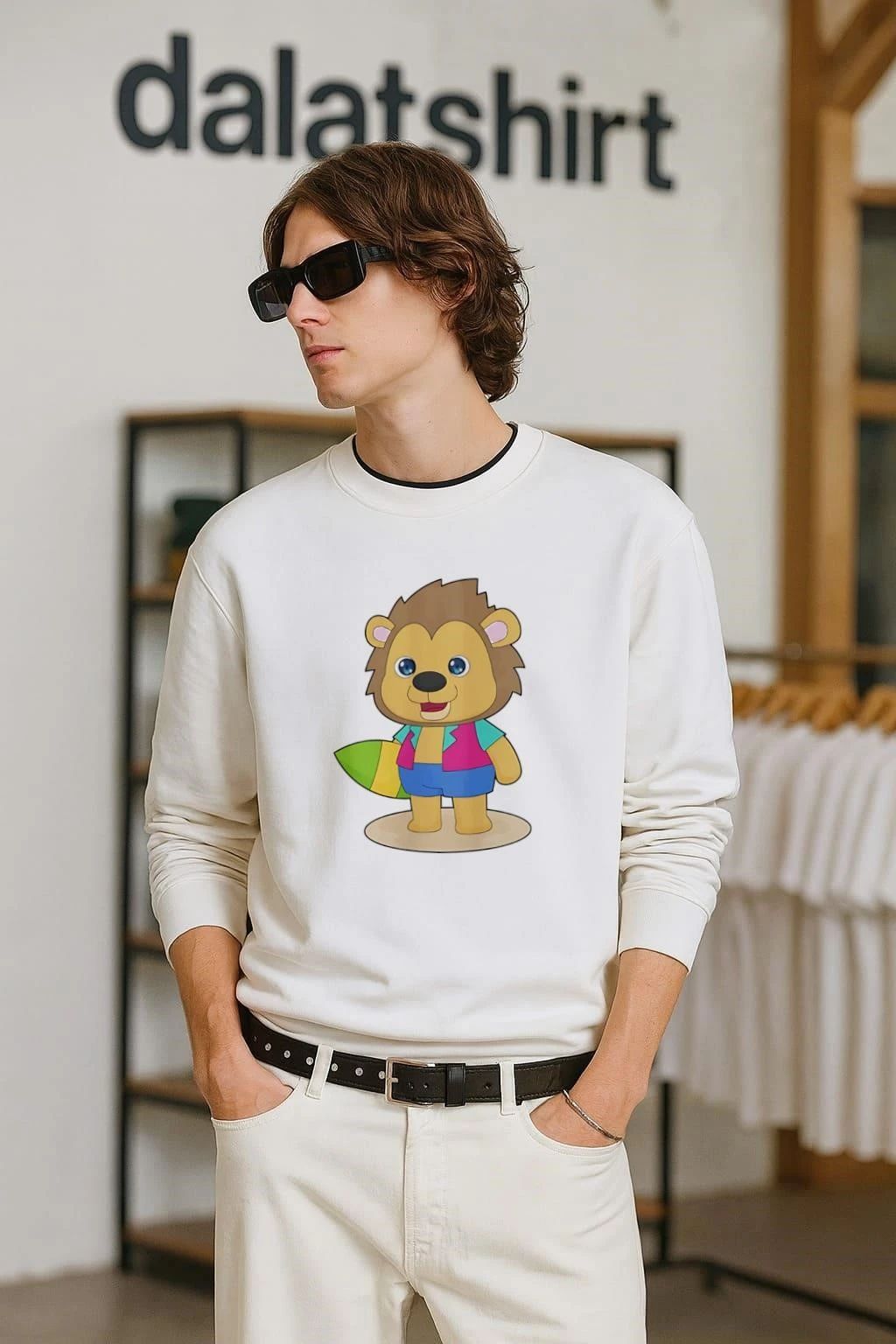 Lion Surfing Surfboard Summer cute - Adult & Kids T-Shirts, Sweatshirts & Hoodies apparel design preview 2