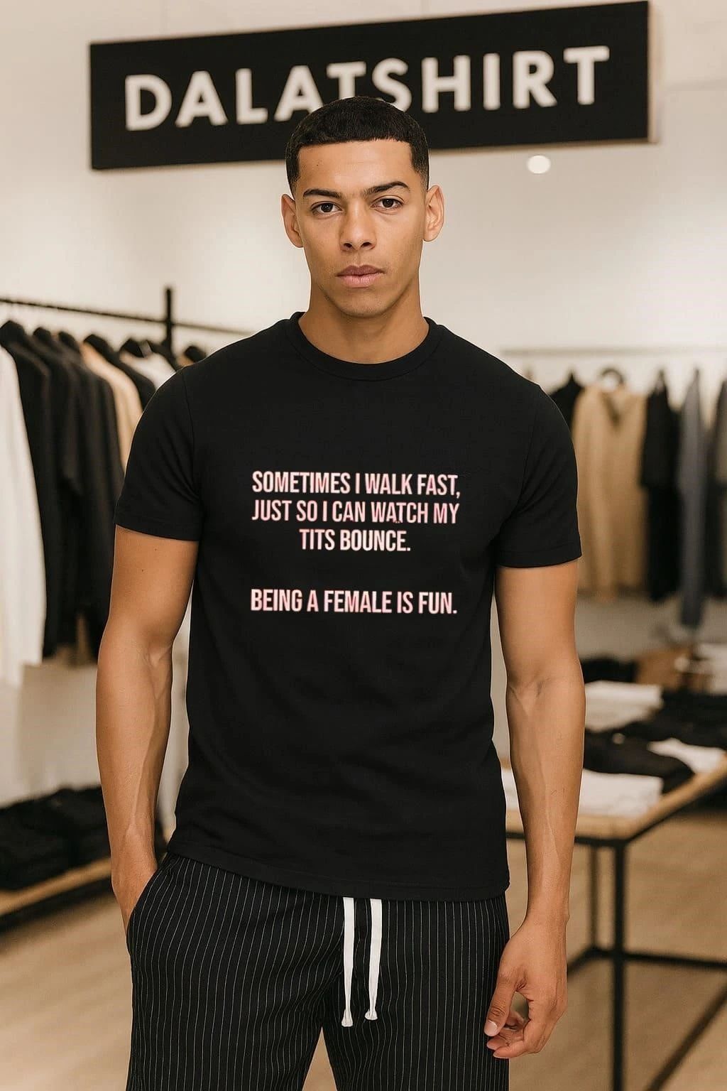Sometimes i walk fast just so can watch my tits - Adult & Kids T-Shirts, Sweatshirts & Hoodies apparel design preview 1