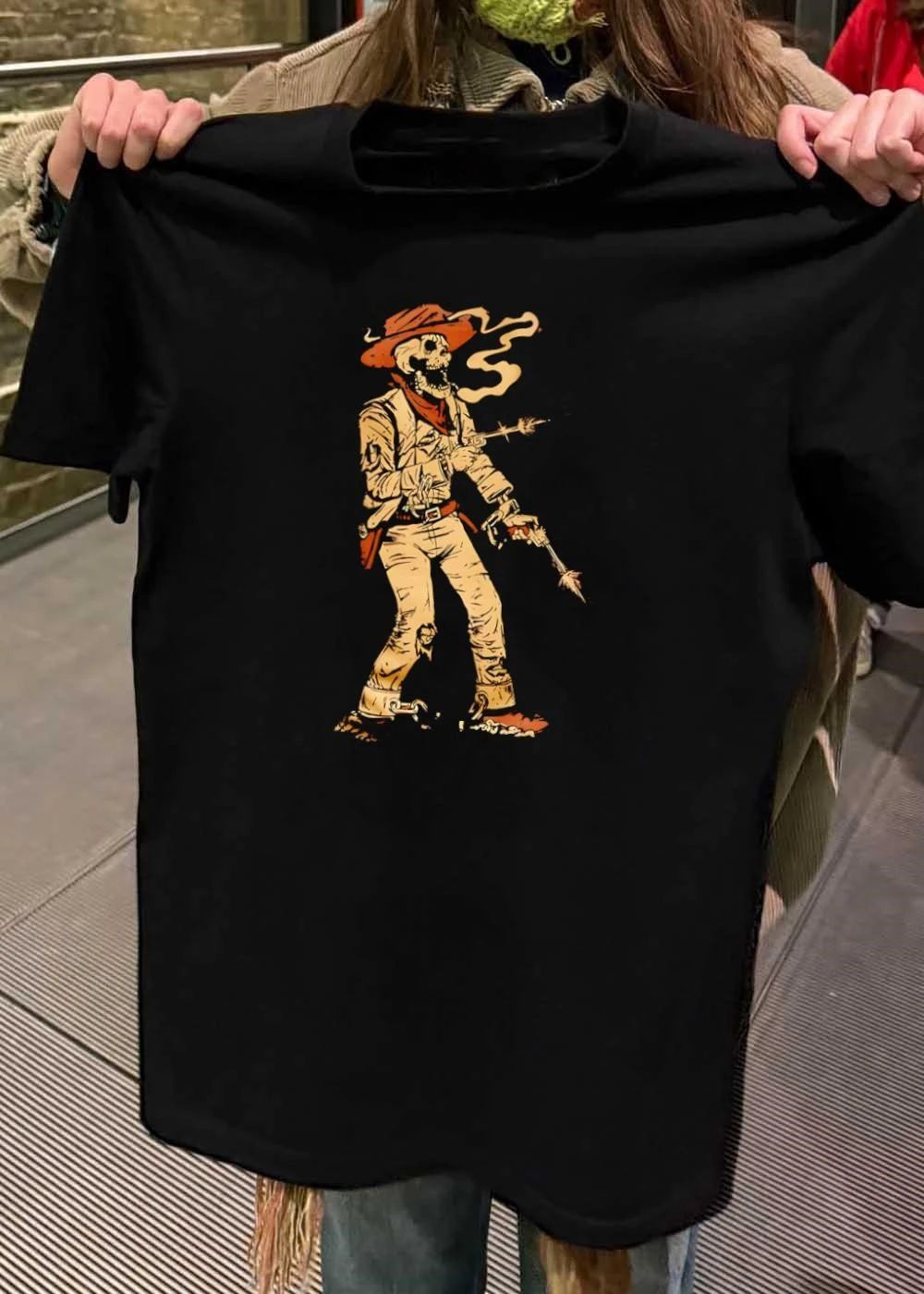Skeleton Cowboy Smoking Hat Pierced Guns - Adult & Kids T-Shirts, Sweatshirts & Hoodies apparel design preview 2