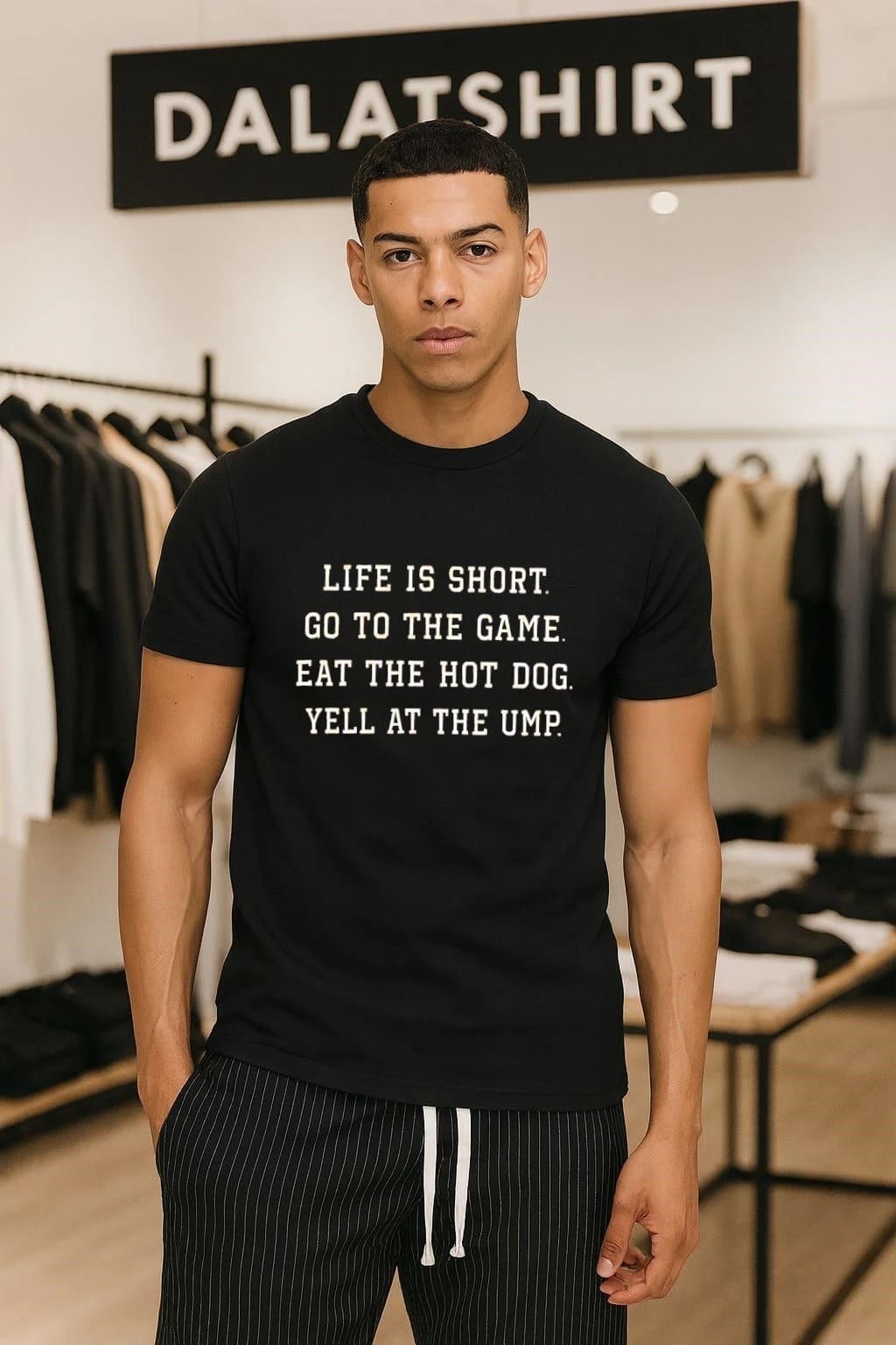 Life Is Short Go To The Game Eat Hot Dog Yell At Ump - Adult & Kids T-Shirts, Sweatshirts & Hoodies apparel design preview 1