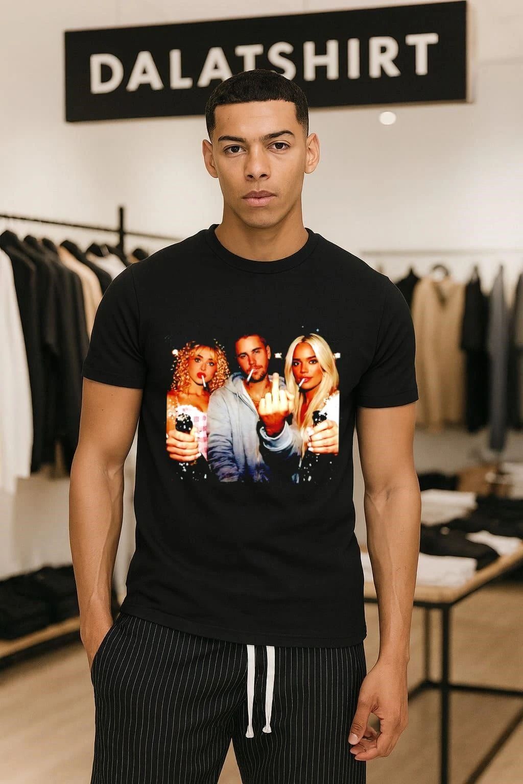 Justin Bieber Retro Style Singer Fuck hand and two - Adult & Kids T-Shirts, Sweatshirts & Hoodies apparel design preview 1