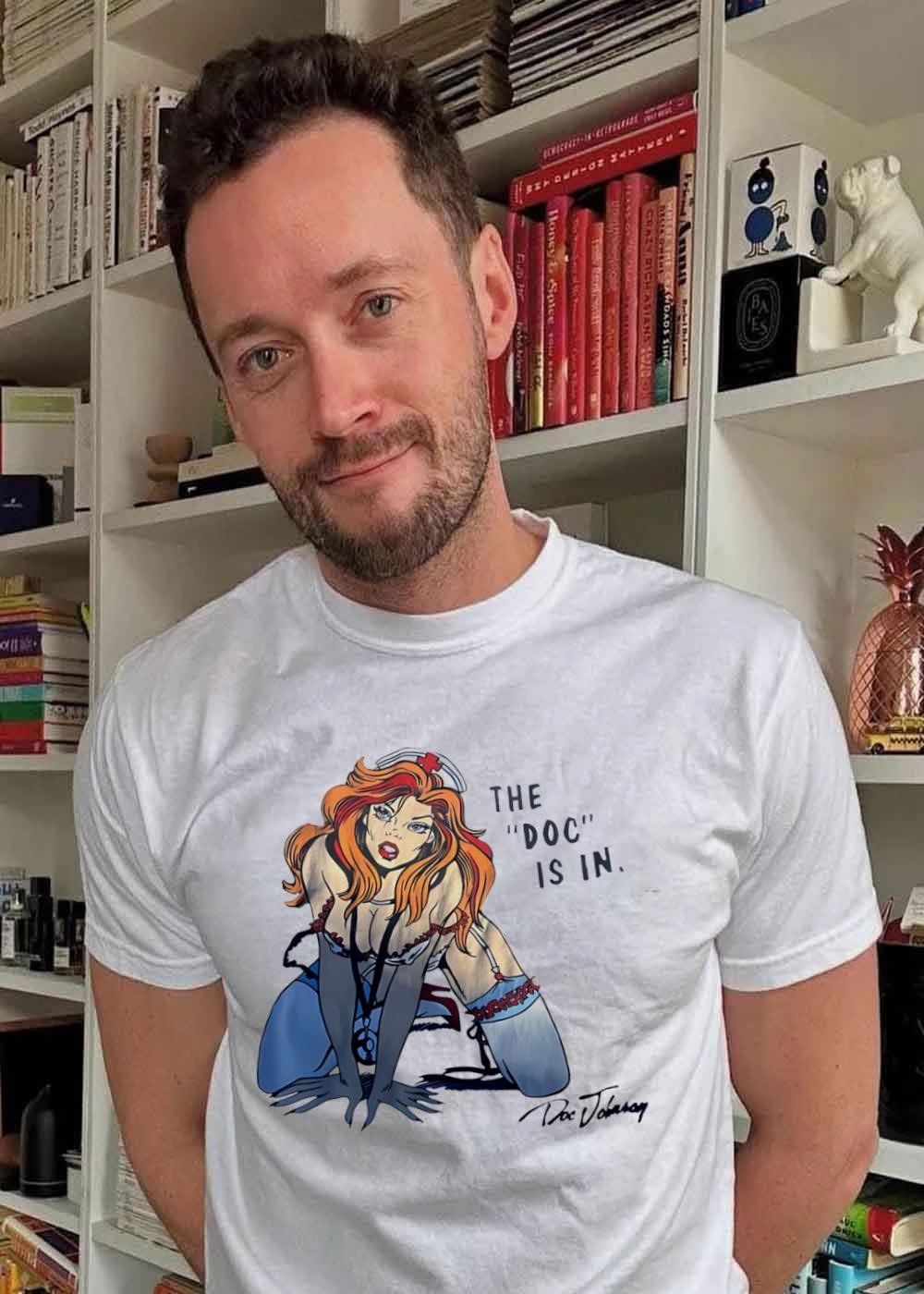 Doc Johnson Pin-up Nurse Redhead 'the Is in' - Adult & Kids T-Shirts, Sweatshirts & Hoodies apparel design preview 2
