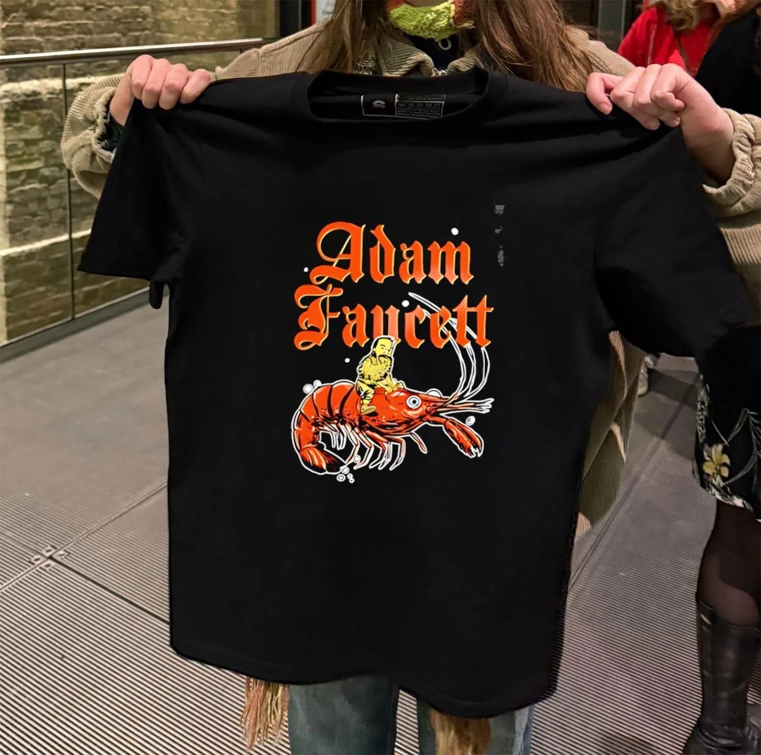Adam Faucett Man Riding Giant Orange Shrimp - Adult & Kids T-Shirts, Sweatshirts & Hoodies apparel design preview 2