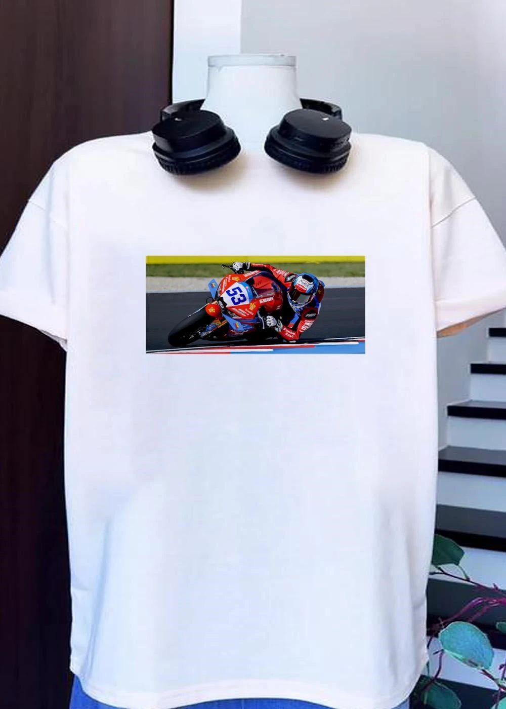 Number 53 Racing Motorcycle Bike On Track - Adult & Kids T-Shirts, Sweatshirts & Hoodies apparel design preview 1
