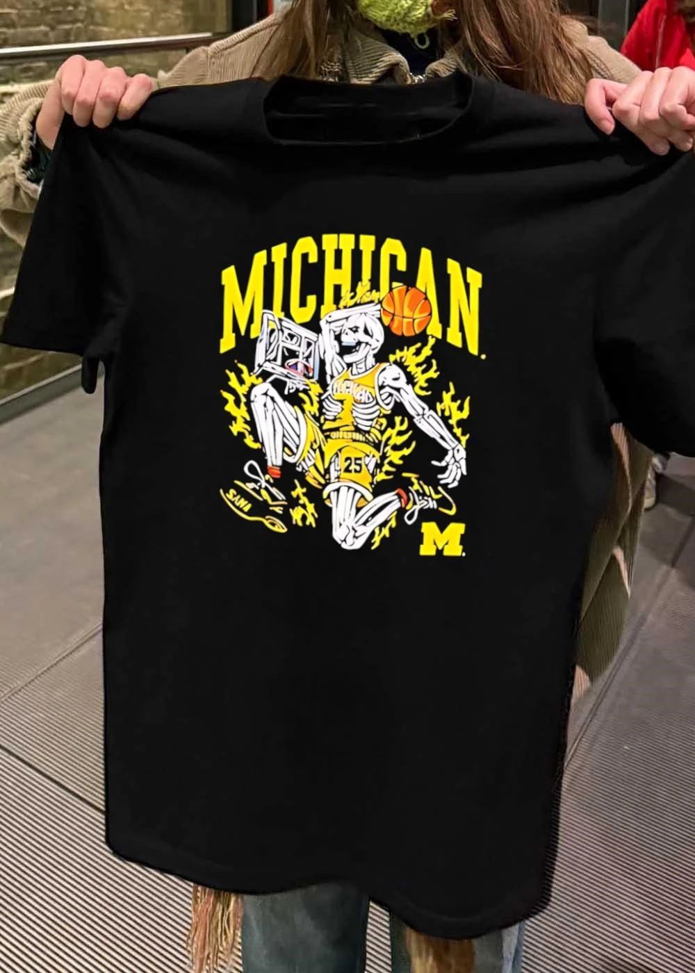Michigan Wolverines men's basketball skeleton 25 - Adult & Kids T-Shirts, Sweatshirts & Hoodies apparel design preview 2