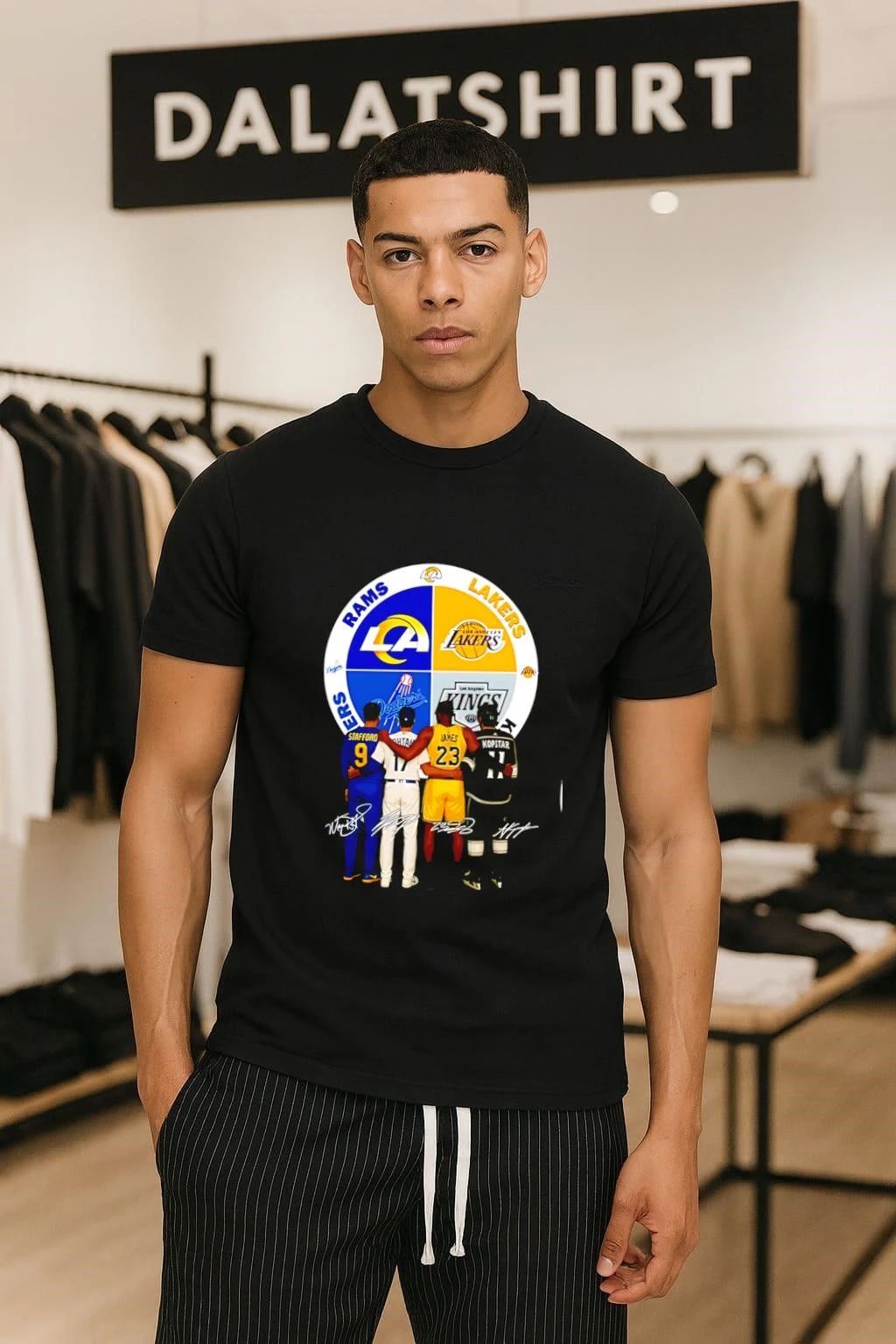 LA Rams Dodgers Lakers Kings logos and players - Adult & Kids T-Shirts, Sweatshirts & Hoodies apparel design preview 1
